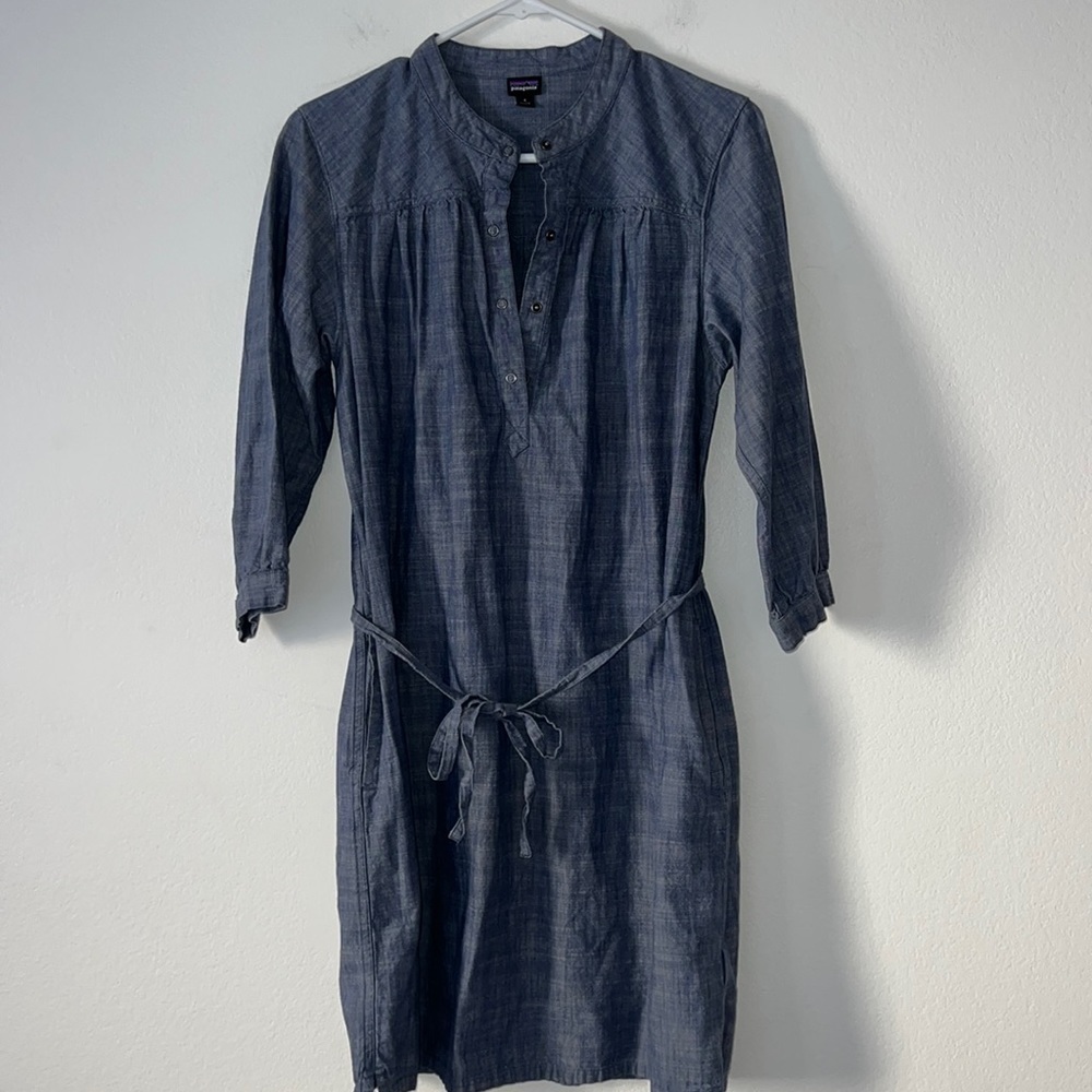 Patagonia Women’s Denim Midi Length Longsleeve Shirt Dress Size 4 Blue - Picture 3 of 8